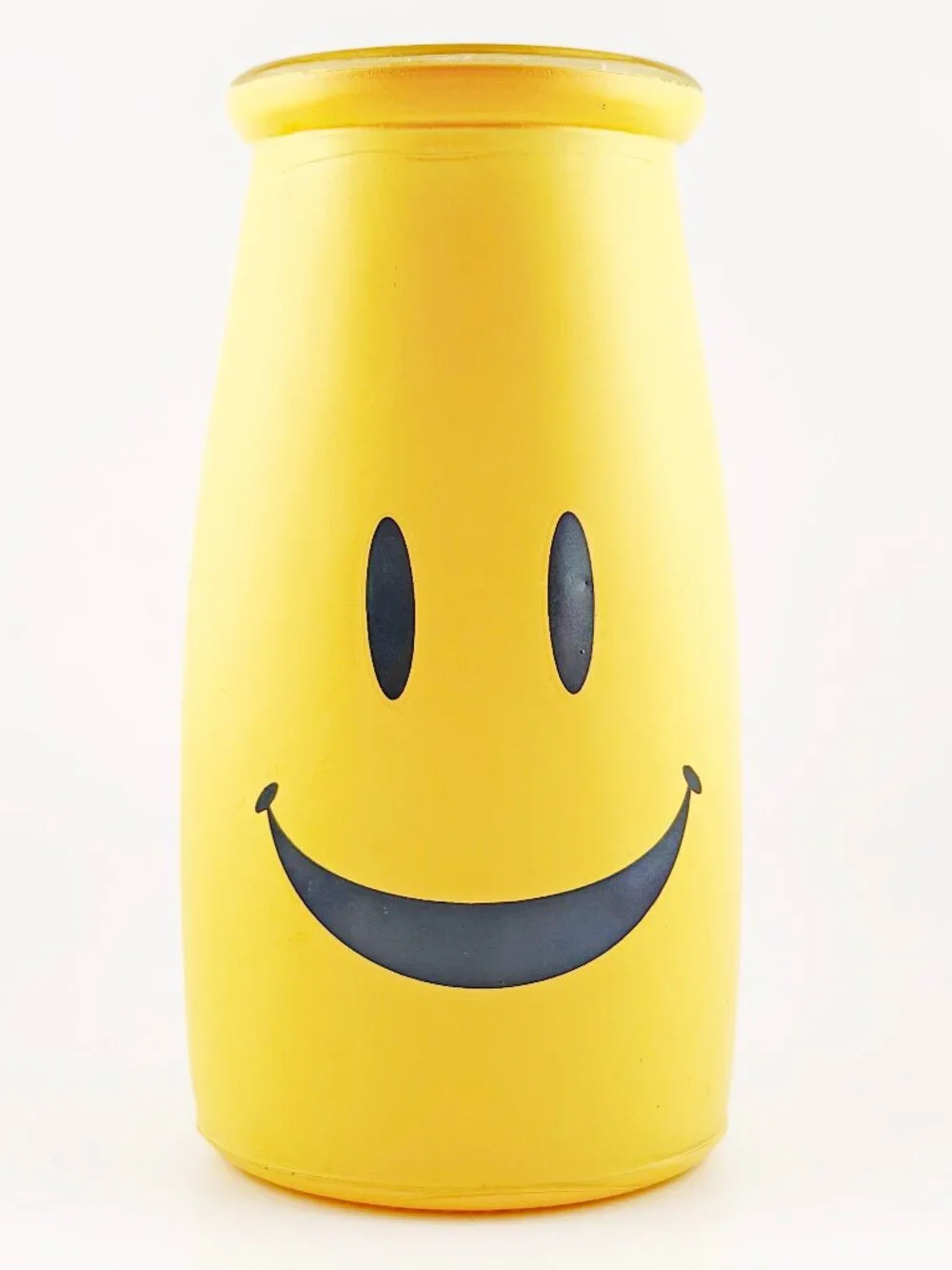 Yellow Glass Smiley Face Vase Milk Bottle Jar Y2K Decor
